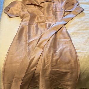 Teri Jon Blush Satin Long Sleeve Dress